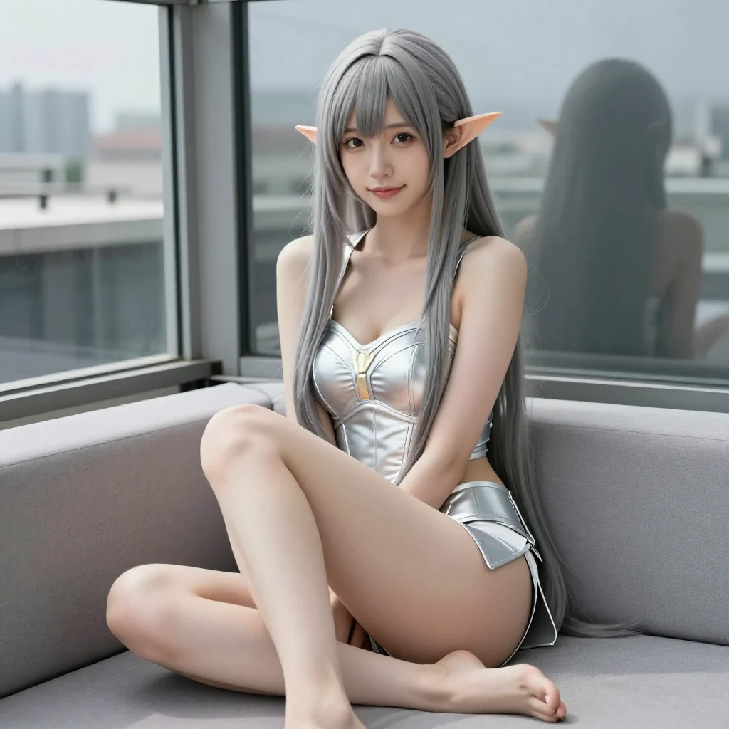 银发精灵少女的午后主题图片 0101，杰作，最佳画质，极致细节，照片级写实 , 角色扮演人像摄影风格