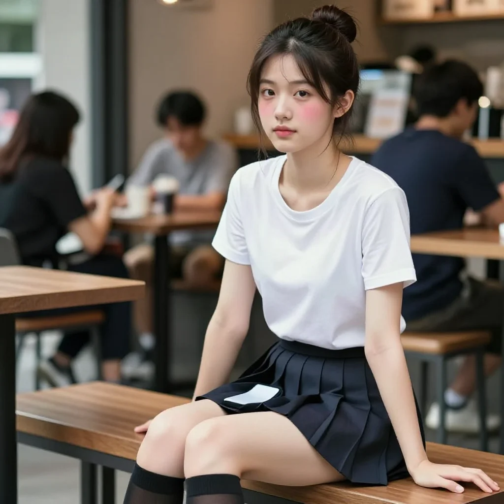 咖啡馆里的校服少女主题图片 0130，杰作，最佳画质，极致细节，照片级写实 , 动漫展抓拍风格