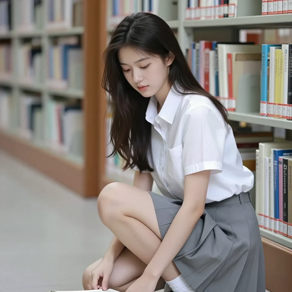 图书馆里的学姐主題圖片 0314，杰作，最佳画质，极致细节，照片级写实 , 都市街拍纪实风