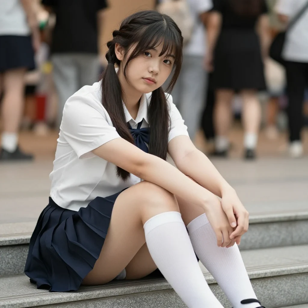 楼梯下的少女日常主題圖片 0325，杰作，最佳画质，极致细节，照片级写实 , 清透漫展人像风格