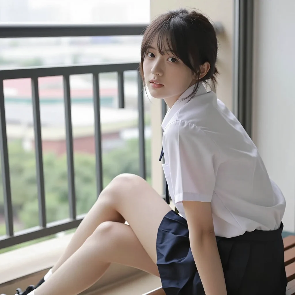 窗边的校服少女主題圖片 0351，杰作，最佳画质，极致细节，照片级写实 , 现场氛围感抓拍风格