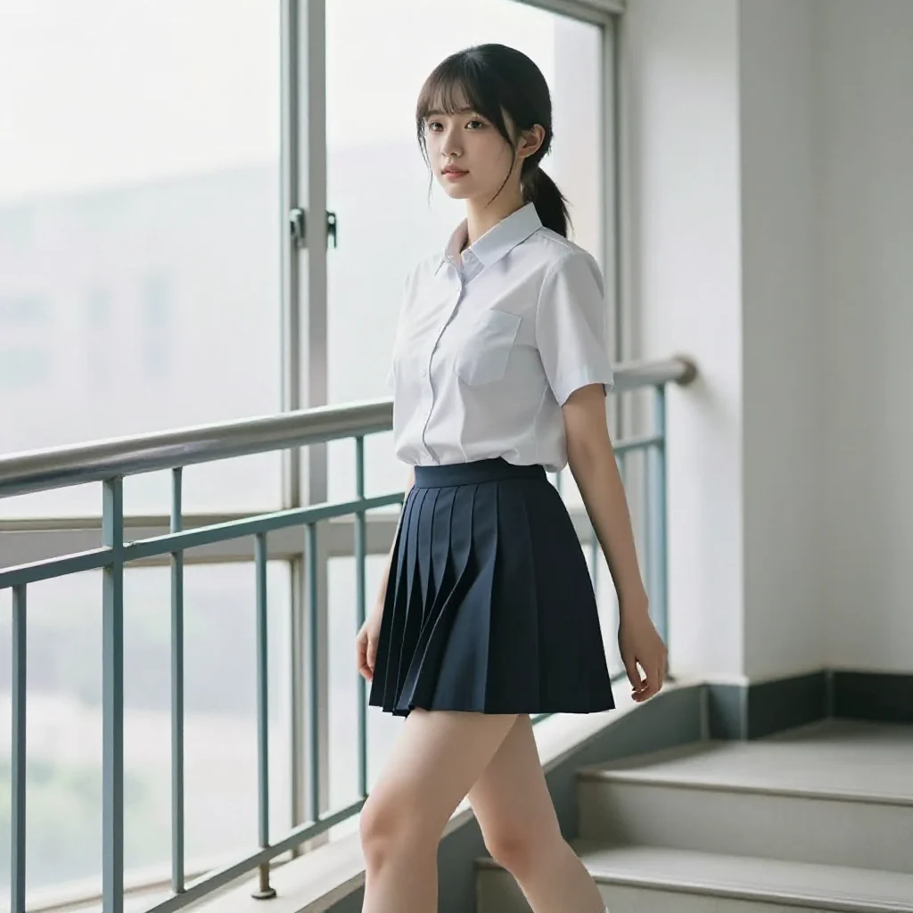 窗边的校服少女主題圖片 0355，杰作，最佳画质，极致细节，照片级写实 , 现场氛围感抓拍风格