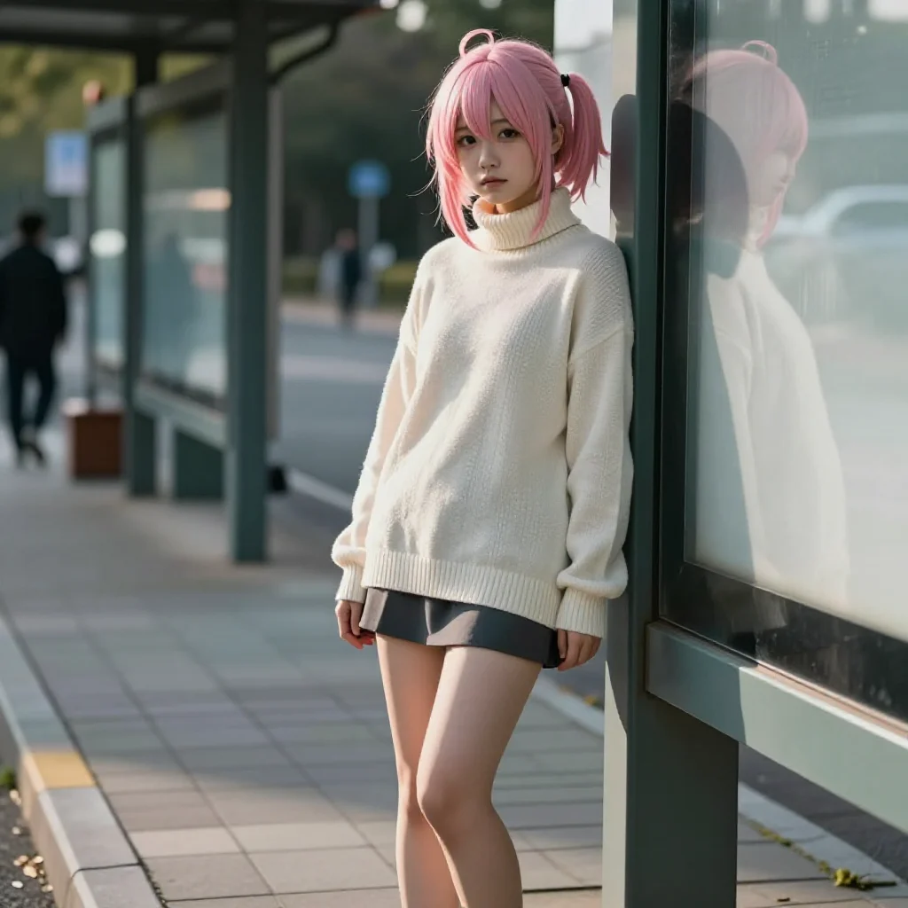 今日份粉发少女写真主題圖片 0464，杰作，最佳画质，极致细节，照片级写实 , 文艺安静氛围风格