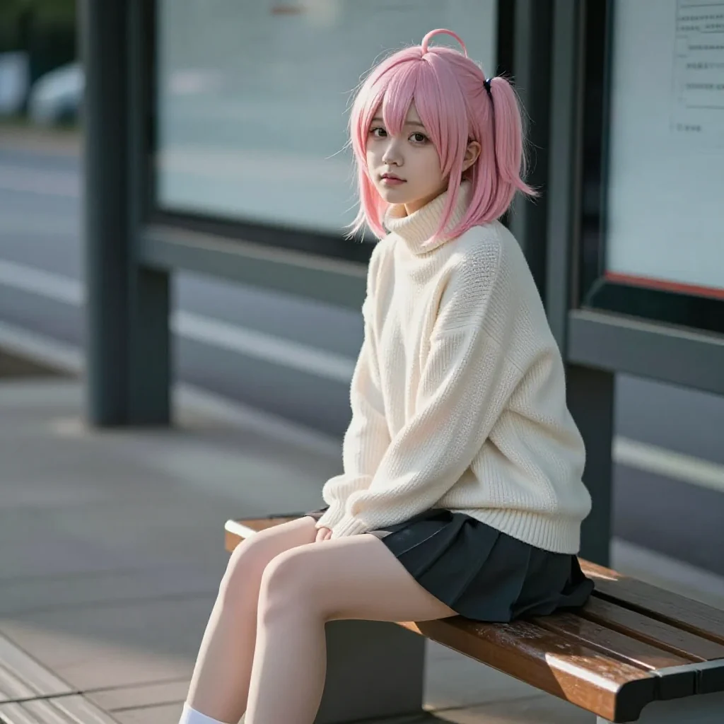 今日份粉发少女写真主題圖片 0465，杰作，最佳画质，极致细节，照片级写实 , 文艺安静氛围风格