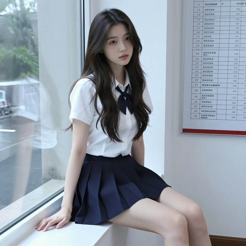 窗边的校园少女主題圖片 0508，杰作，最佳画质，极致细节，照片级写实 , 窗边私房氛围风