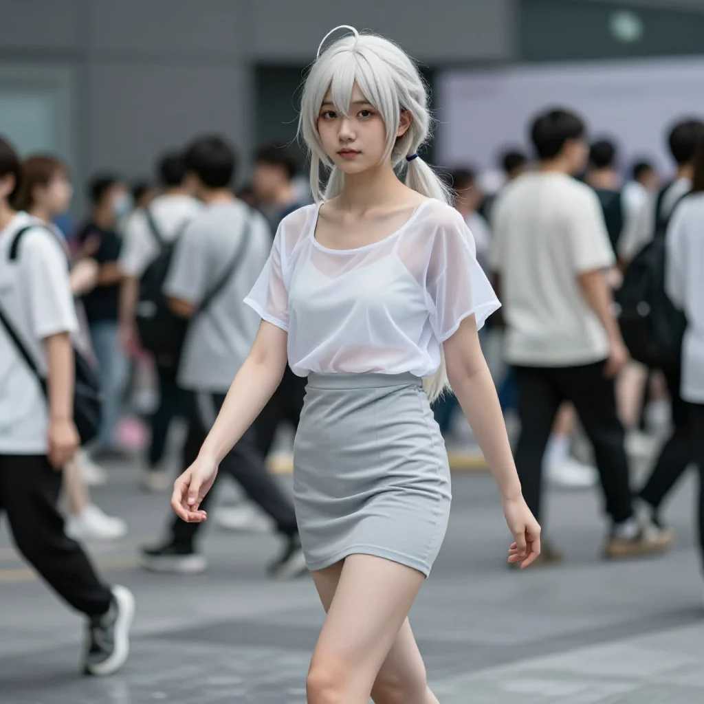 银发少女的校园漫步主題圖片 0563，杰作，最佳画质，极致细节，照片级写实 , 轻纪实二次元人像风格