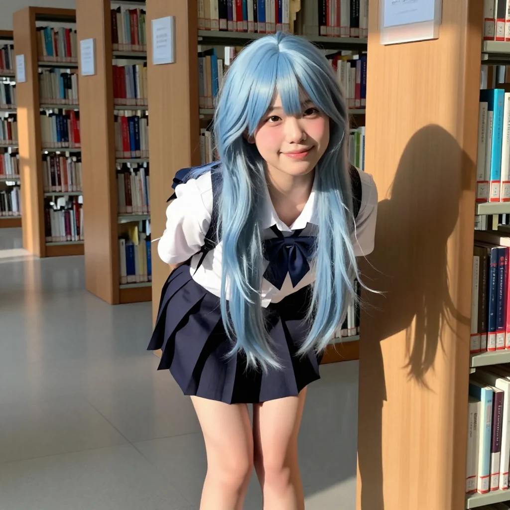图书馆里的蓝发学姐主題圖片 0612，杰作，最佳画质，极致细节，照片级写实 , 展馆自然光写真风格