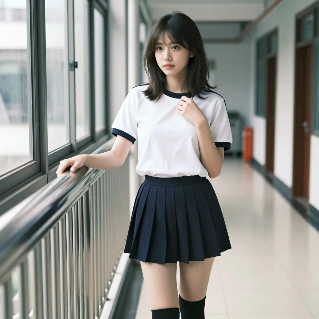 走廊里的青春日常主題圖片 0633，杰作，最佳画质，极致细节，照片级写实 , 胶片质感摄影风格