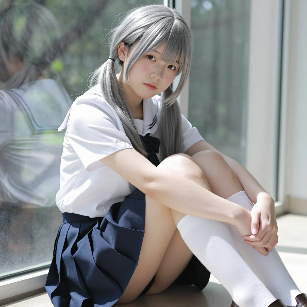 银发少女的校园日常主題圖片 0681，杰作，最佳画质，极致细节，照片级写实 , 空气感人像风格