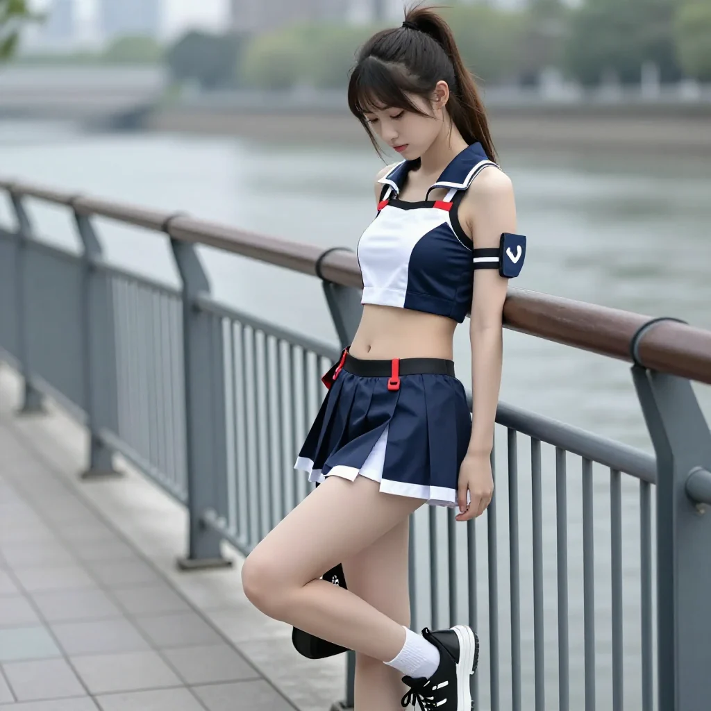 水边的制服少女主題圖片 0697，杰作，最佳画质，极致细节，照片级写实 , 路人视角摄影风格