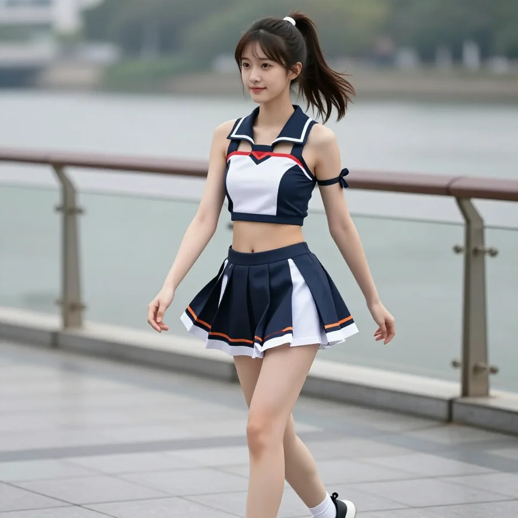 水边的制服少女主題圖片 0700，杰作，最佳画质，极致细节，照片级写实 , 路人视角摄影风格