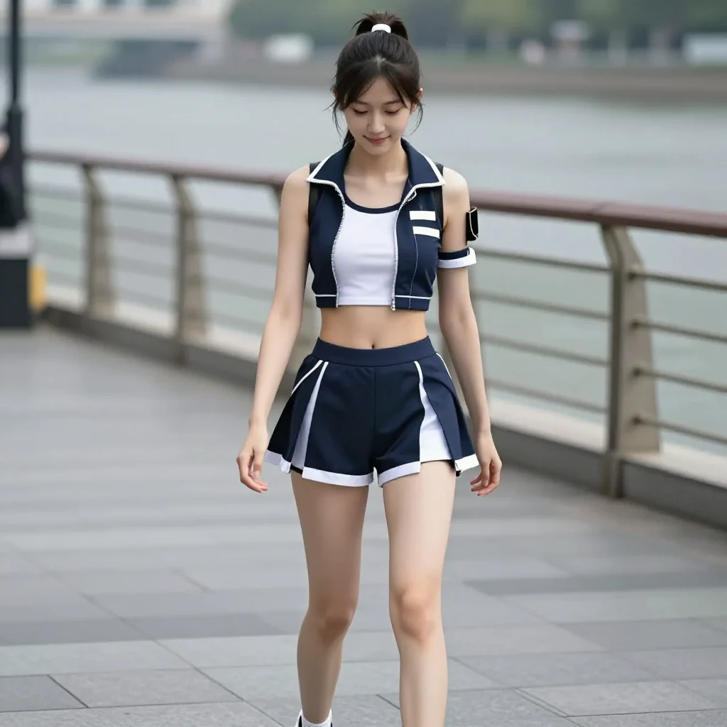 水边的制服少女主題圖片 0701，杰作，最佳画质，极致细节，照片级写实 , 路人视角摄影风格