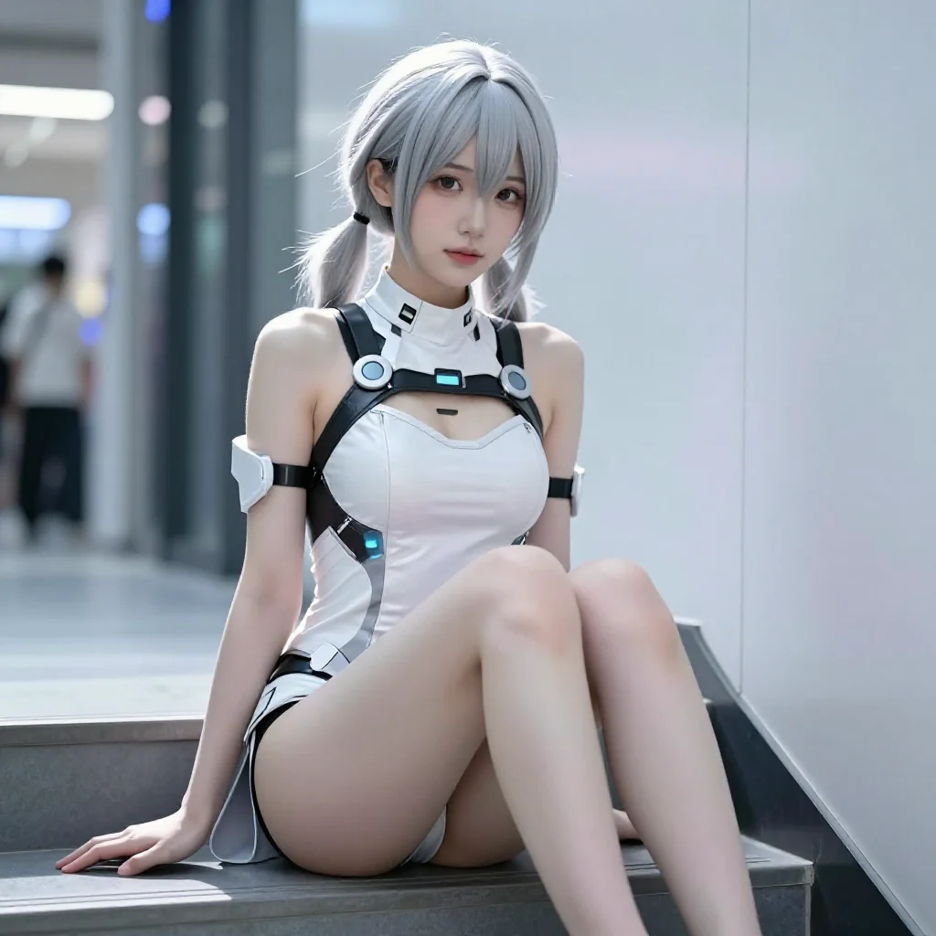 银发少女的校园写真主題圖片 0753，杰作，最佳画质，极致细节，照片级写实 , 清新角色私摄风格