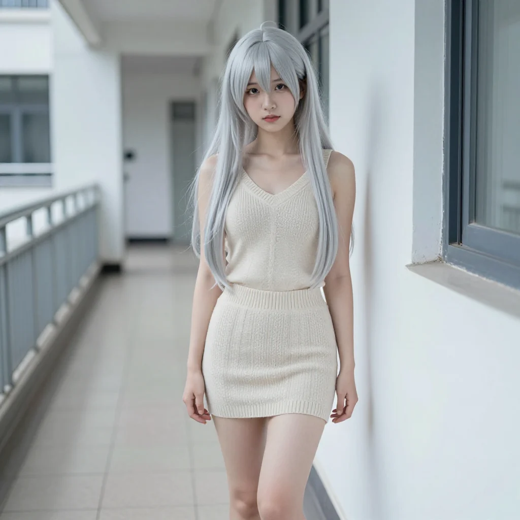 银发少女的走廊时光主题图片 0783，杰作，最佳画质，极致细节，照片级写实 , 清透漫展人像风格