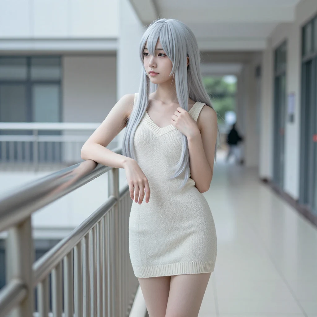 银发少女的走廊时光主题图片 0789，杰作，最佳画质，极致细节，照片级写实 , 清透漫展人像风格