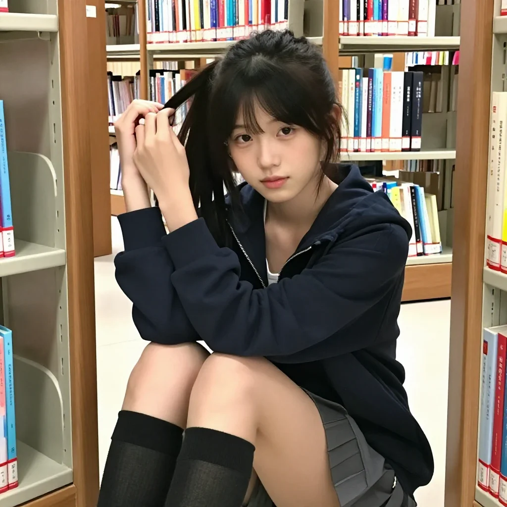 图书馆里的少女时光主题图片 0907，杰作，最佳画质，极致细节，照片级写实 , 真实纪实摄影风格