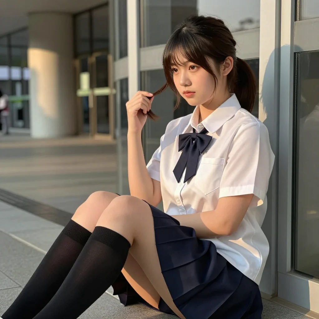 校门口的午后主题图片 0961，杰作，最佳画质，极致细节，照片级写实 , 二次元角色写真风格