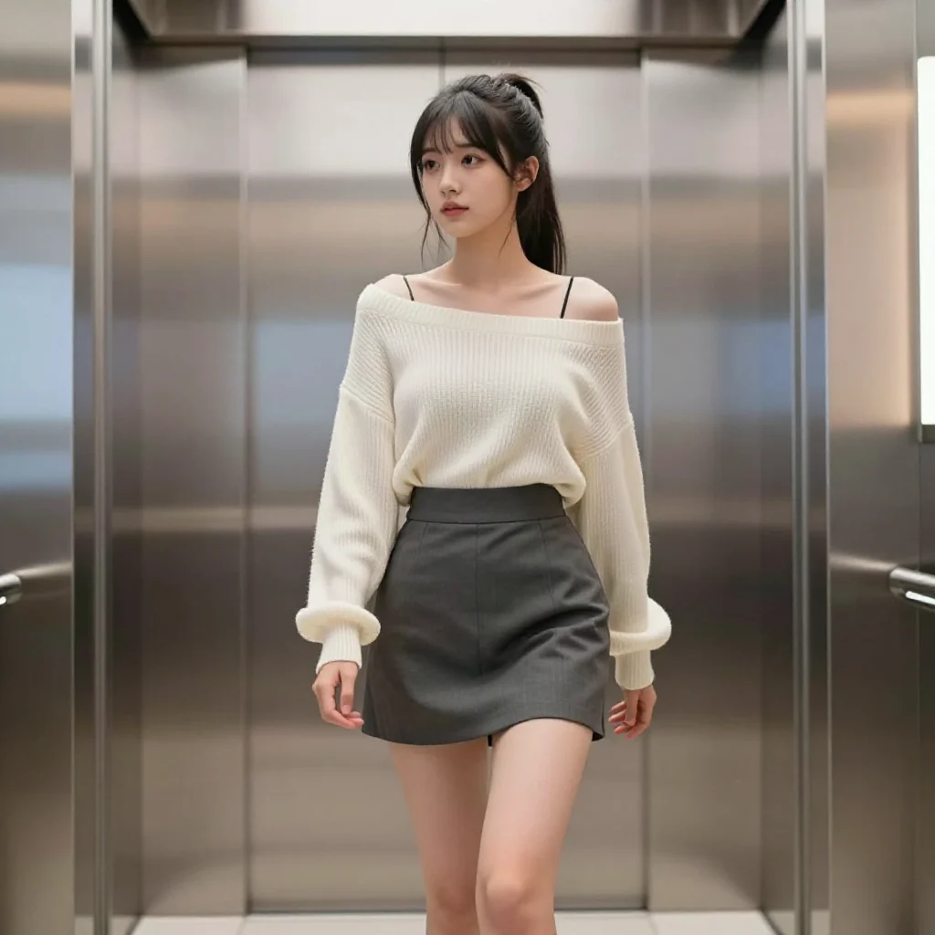电梯里的温柔时刻主题图片 0980，杰作，最佳画质，极致细节，照片级写实 , 高还原角色摄影风格