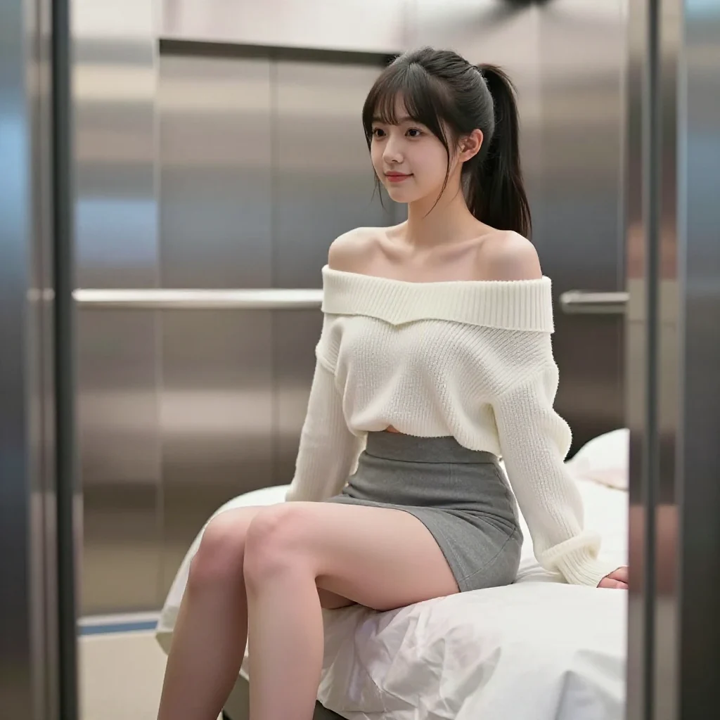 电梯里的温柔时刻主题图片 0982，杰作，最佳画质，极致细节，照片级写实 , 高还原角色摄影风格