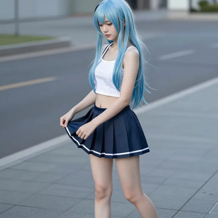 蓝发少女的校园日常主题图片 0025，杰作，最佳画质，极致细节，照片级写实 , 偶遇抓拍风格