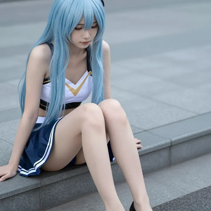 蓝发少女的校园日常主题图片 0028，杰作，最佳画质，极致细节，照片级写实 , 偶遇抓拍风格