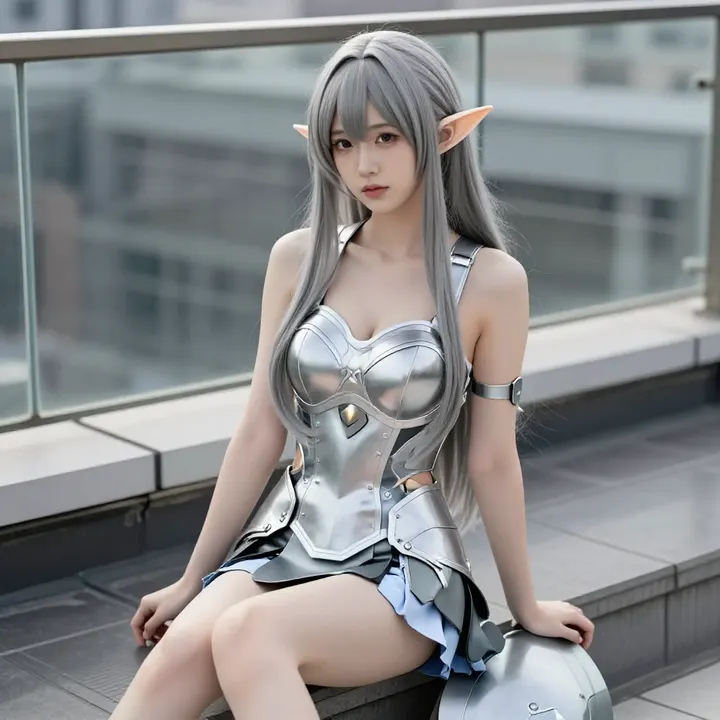 银发精灵少女的午后主題圖片 0103，杰作，最佳画质，极致细节，照片级写实 , 角色扮演人像摄影风格