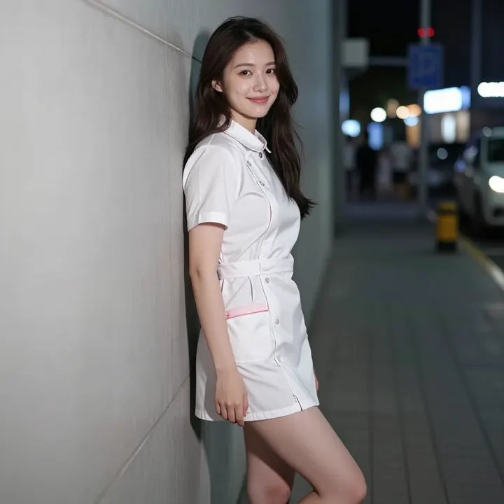 街头护士的温柔日常主题图片 0161，杰作，最佳画质，极致细节，照片级写实 , 都市街拍纪实风