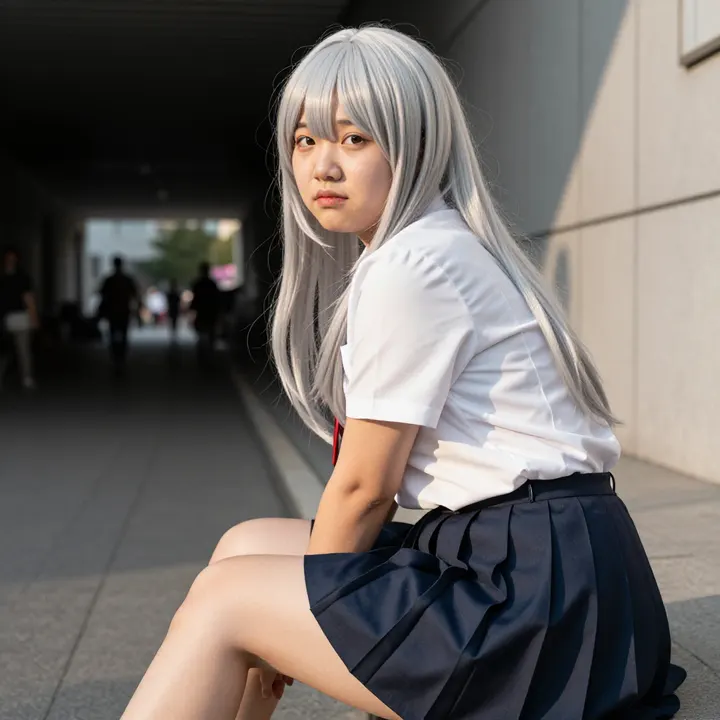 银发少女的校园日常主题图片 0256，杰作，最佳画质，极致细节，照片级写实 , 动漫展抓拍风格