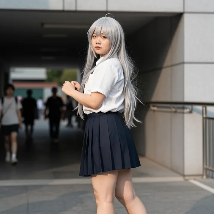 银发少女的校园日常主题图片 0261，杰作，最佳画质，极致细节，照片级写实 , 动漫展抓拍风格