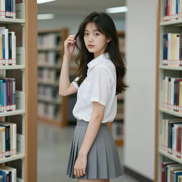 图书馆里的学姐主題圖片 0312，杰作，最佳画质，极致细节，照片级写实 , 都市街拍纪实风