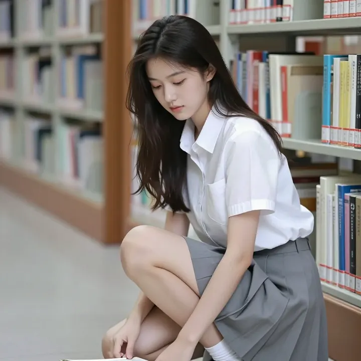 图书馆里的学姐主題圖片 0314，杰作，最佳画质，极致细节，照片级写实 , 都市街拍纪实风