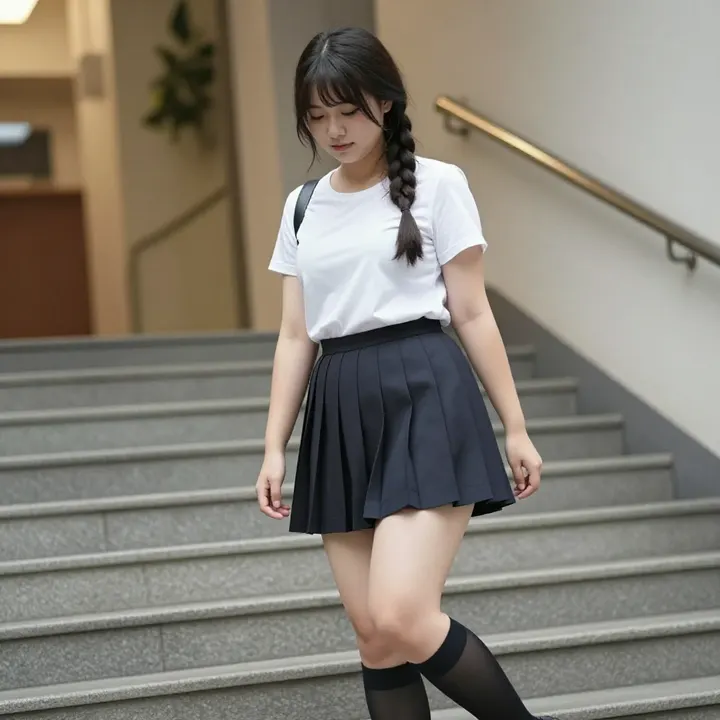 楼梯下的少女日常主題圖片 0320，杰作，最佳画质，极致细节，照片级写实 , 清透漫展人像风格