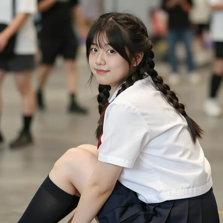 楼梯下的少女日常主題圖片 0321，杰作，最佳画质，极致细节，照片级写实 , 清透漫展人像风格