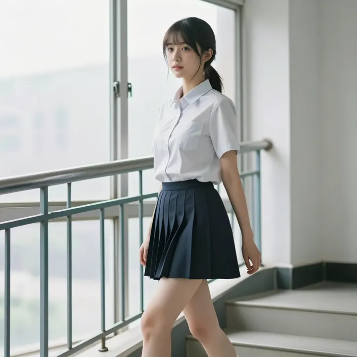 窗边的校服少女主題圖片 0355，杰作，最佳画质，极致细节，照片级写实 , 现场氛围感抓拍风格