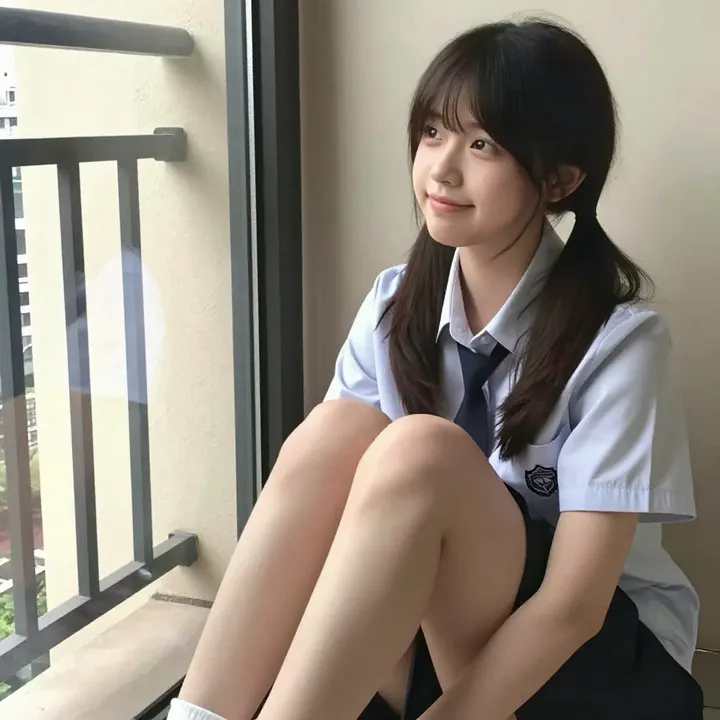 窗边的校服少女主題圖片 0357，杰作，最佳画质，极致细节，照片级写实 , 现场氛围感抓拍风格
