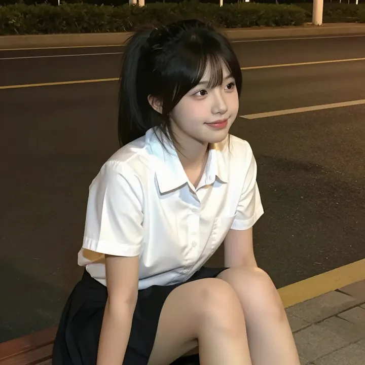 夜色下的校服少女主題圖片 0402，杰作，最佳画质，极致细节，照片级写实 , 清新角色私摄风格