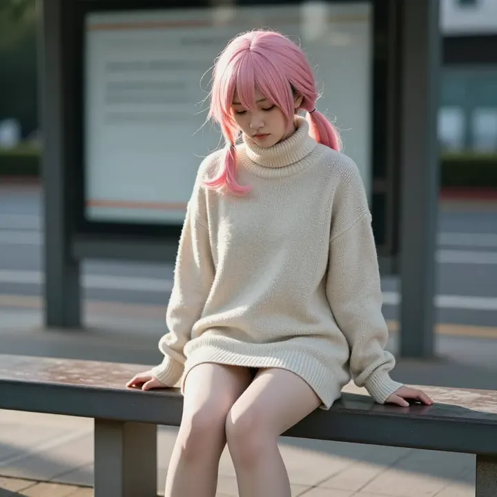 今日份粉发少女写真主題圖片 0463，杰作，最佳画质，极致细节，照片级写实 , 文艺安静氛围风格