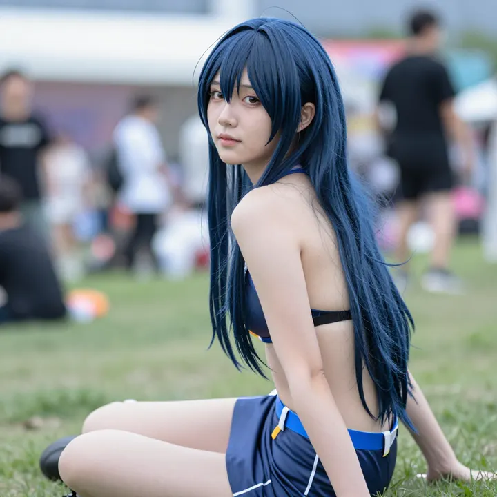 蓝发少女的校园写真主題圖片 0471，杰作，最佳画质，极致细节，照片级写实 , 角色扮演人像摄影风格