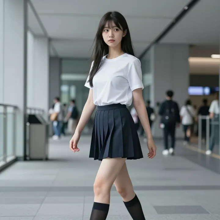 楼梯上的校服少女主題圖片 0537，杰作，最佳画质，极致细节，照片级写实 , 日系动漫角色写真风格