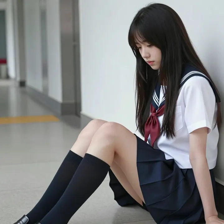 楼梯上的校服少女主題圖片 0538，杰作，最佳画质，极致细节，照片级写实 , 日系动漫角色写真风格