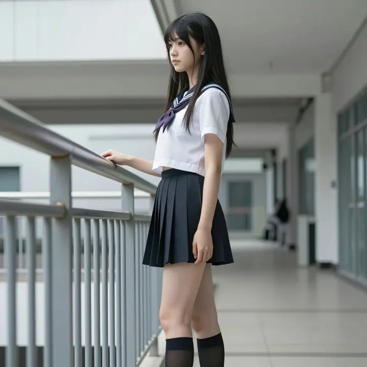 楼梯上的校服少女主題圖片 0539，杰作，最佳画质，极致细节，照片级写实 , 日系动漫角色写真风格