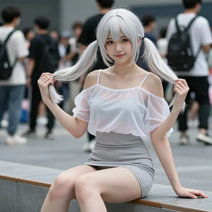 银发少女的校园漫步主題圖片 0564，杰作，最佳画质，极致细节，照片级写实 , 轻纪实二次元人像风格