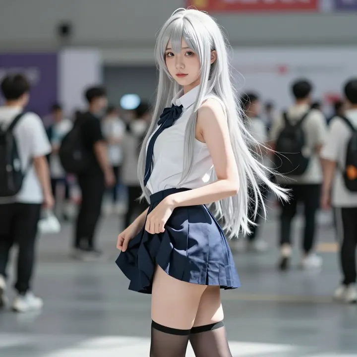 银发少女的温柔瞬间主題圖片 0584，杰作，最佳画质，极致细节，照片级写实 , 真实漫展现场还原风格