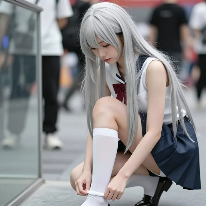 银发少女的温柔瞬间主題圖片 0588，杰作，最佳画质，极致细节，照片级写实 , 真实漫展现场还原风格