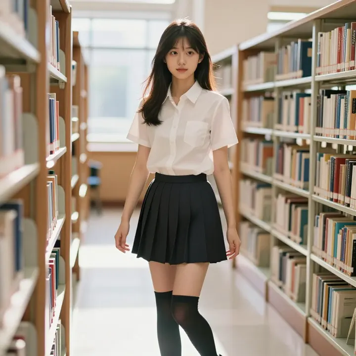 图书馆里的学姐主題圖片 0595，杰作，最佳画质，极致细节，照片级写实 , 逆光氛围人像风格