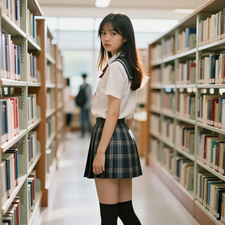 图书馆里的学姐主題圖片 0599，杰作，最佳画质，极致细节，照片级写实 , 逆光氛围人像风格