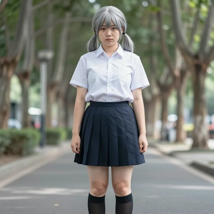 银发少女的校园日常主題圖片 0678，杰作，最佳画质，极致细节，照片级写实 , 空气感人像风格