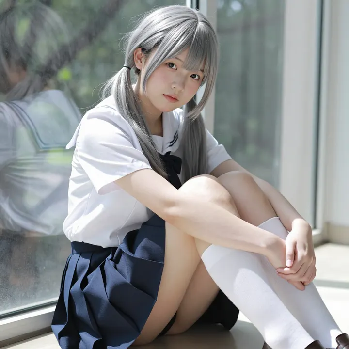 银发少女的校园日常主題圖片 0681，杰作，最佳画质，极致细节，照片级写实 , 空气感人像风格