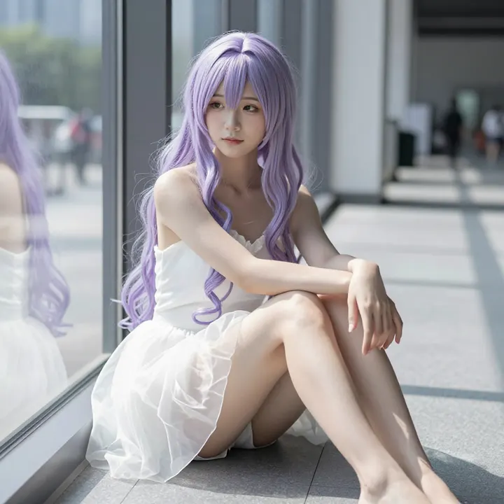 窗边的紫发少女主題圖片 0686，杰作，最佳画质，极致细节，照片级写实 , 清透漫展人像风格