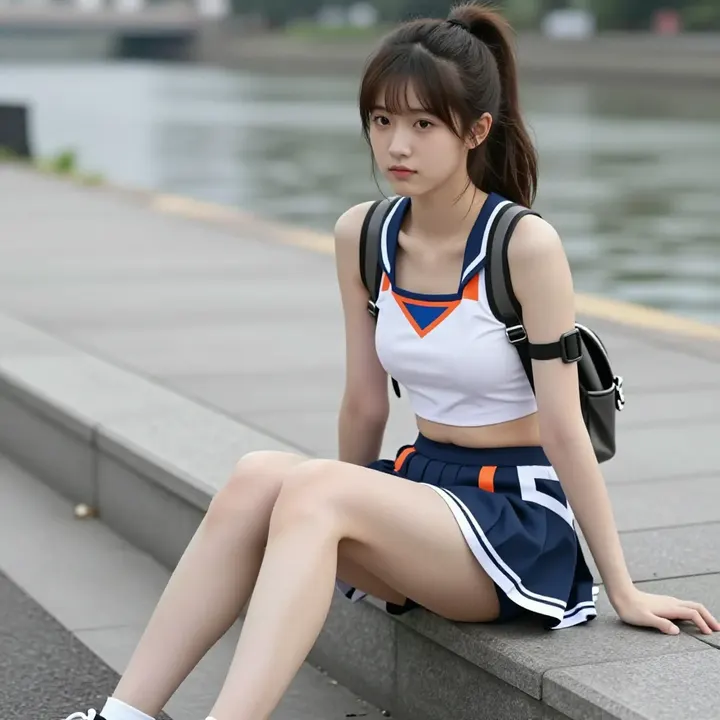 水边的制服少女主題圖片 0702，杰作，最佳画质，极致细节，照片级写实 , 路人视角摄影风格